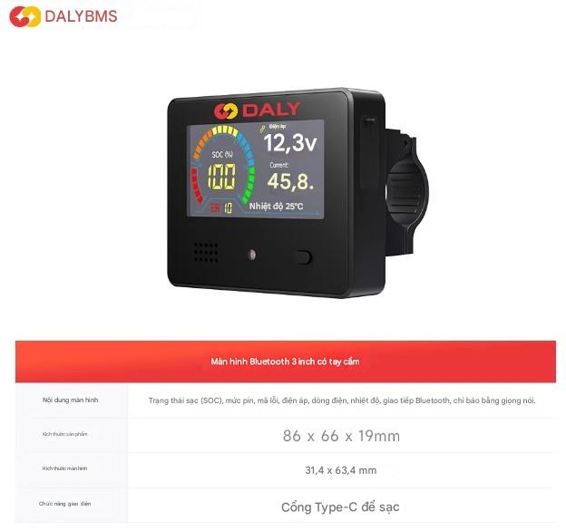 Màn hình hiển thị % pin thông minh 3 inch của Dali có thể kiểm tra mức pin. Giao diện UART 485 tuỳ chọn dành cho bo mạch bảo vệ BMS