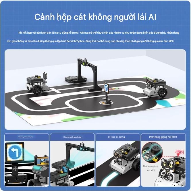 Bộ dụng cụ robot lập trình Python cho trẻ em, xe tự lái thông minh AiNova Smart Car Vision