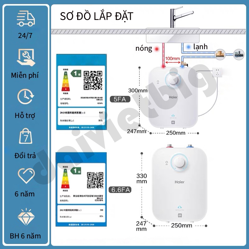 Máy nước nóng trực tiếp nhà bếp Haier EC5FA cao cấp, bảo hành 6 năm.