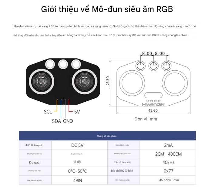 Mô-đun siêu âm phát sáng Huaner RGB phạm vi robot xe cảm biến tránh chướng ngại vật điều khiển thói quen
