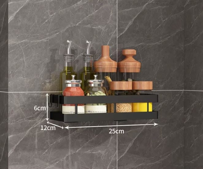 Kệ đựng gia vị - Sơn 3 lớp sang trọng - Kèm 2 móc - 2 miếng DÁN NHỰA siêu dính Tải trọng 5kg