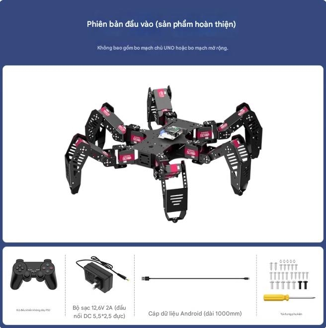 Robot Nhện Sinh Học Hexapod AI Spiderbot, một robot sáu chân, là một con nhện mô phỏng sinh học với trí thông minh AI, mã nguồn mở và lập trình Arduino.