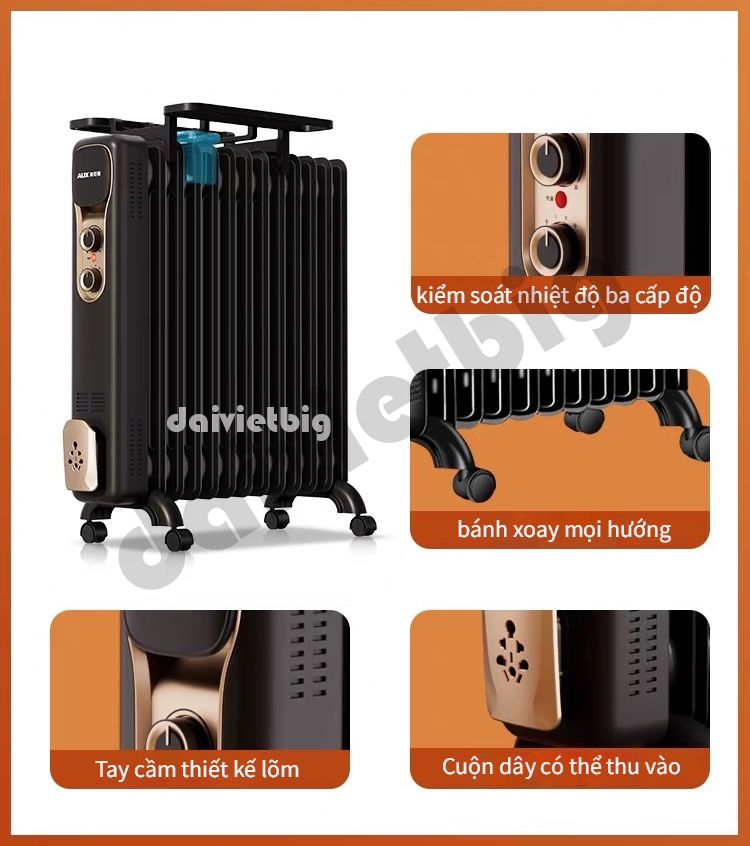 Máy sưởi dầu AUX, máy sưởi điện tiết kiệm năng lượng gia dụng, quạt sưởi trong nhà, máy sưởi dầu điện.