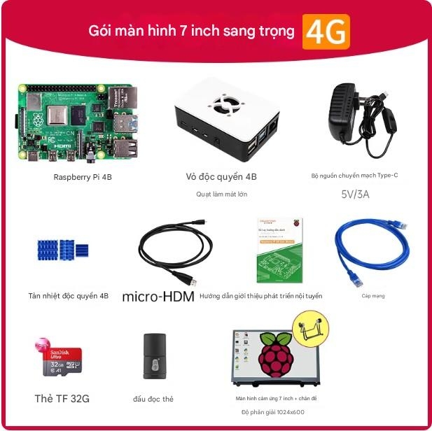 Bo mạch chủ Raspberry Pi 4b, bộ công cụ lập trình Python 8GB, bo mạch phát triển Linux Visual Raspberry Pi ROS