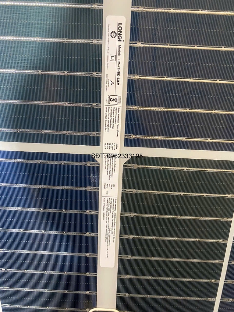 Tấm Pin mặt trời Longi 535w LOẠI A 2 mặt kính HIỆU SUẤT CAO 2025