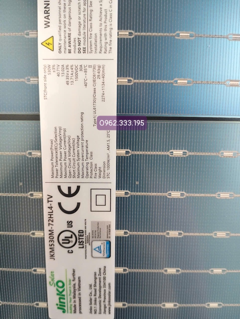 Tấm Pin Jinko 535W | Pin N-Type | Loại A 2 Mặt Kính | Bảo Hành 12 Năm