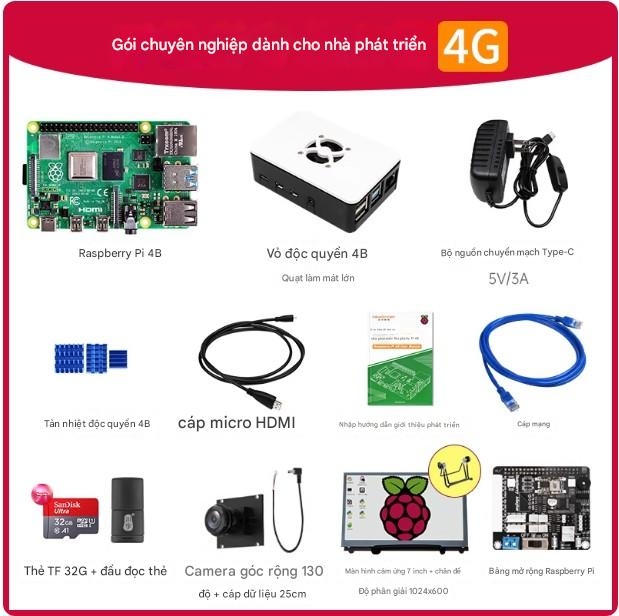 Bo mạch chủ Raspberry Pi 4b, bộ công cụ lập trình Python 8GB, bo mạch phát triển Linux Visual Raspberry Pi ROS