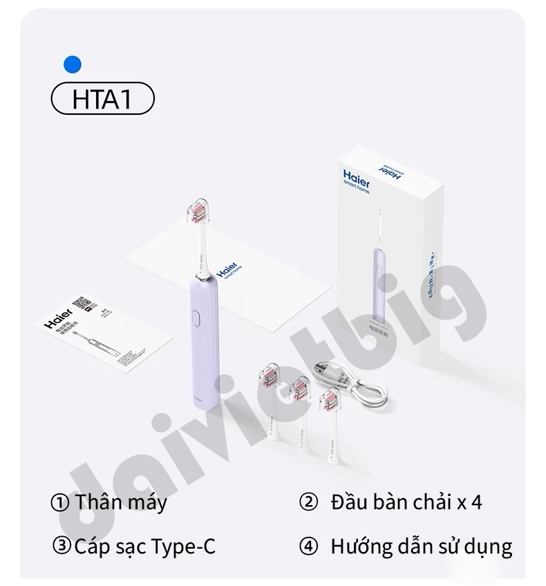 Bàn Chải Điện Haier HTA1 - Công Nghệ Sóng Âm, Chải Sạch Mảng Bám Tới 10X