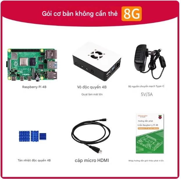 Bo mạch chủ Raspberry Pi 4b, bộ công cụ lập trình Python 8GB, bo mạch phát triển Linux Visual Raspberry Pi ROS