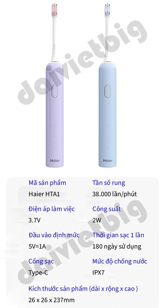 Bàn Chải Điện Haier HTA1 - Công Nghệ Sóng Âm, Chải Sạch Mảng Bám Tới 10X