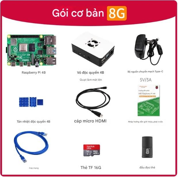Bo mạch chủ Raspberry Pi 4b, bộ công cụ lập trình Python 8GB, bo mạch phát triển Linux Visual Raspberry Pi ROS
