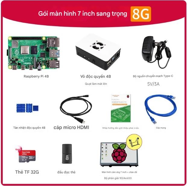 Bo mạch chủ Raspberry Pi 4b, bộ công cụ lập trình Python 8GB, bo mạch phát triển Linux Visual Raspberry Pi ROS
