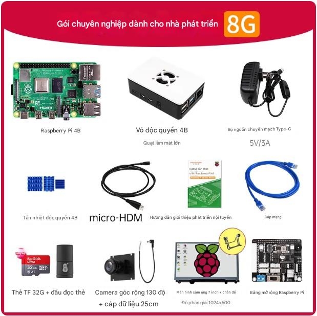 Bo mạch chủ Raspberry Pi 4b, bộ công cụ lập trình Python 8GB, bo mạch phát triển Linux Visual Raspberry Pi ROS