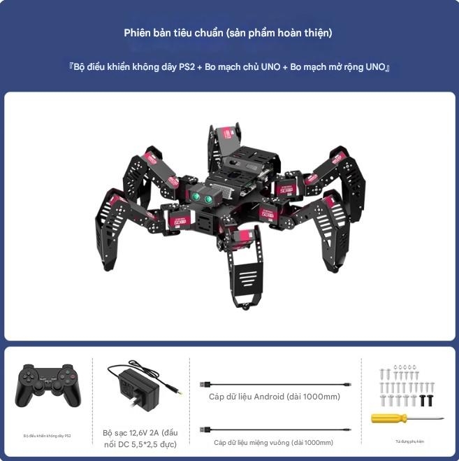 Robot Nhện Sinh Học Hexapod AI Spiderbot, một robot sáu chân, là một con nhện mô phỏng sinh học với trí thông minh AI, mã nguồn mở và lập trình Arduino.