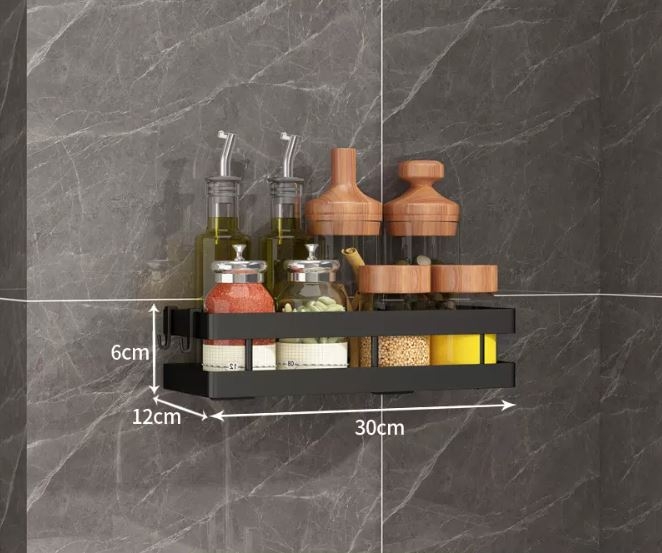 Kệ đựng gia vị - Sơn 3 lớp sang trọng - Kèm 2 móc - 2 miếng DÁN NHỰA siêu dính Tải trọng 5kg
