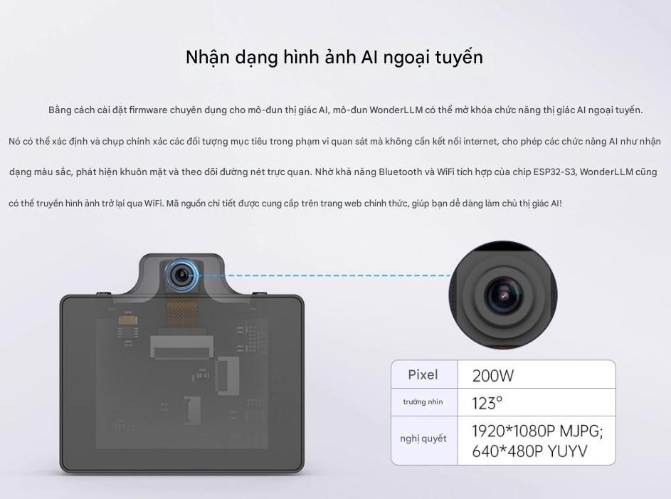 Mô-đun màn hình lớn WonderLLM AI để nhận dạng hình ảnh, hội thoại bằng giọng nói Xiaozhi AI, camera EPS32.