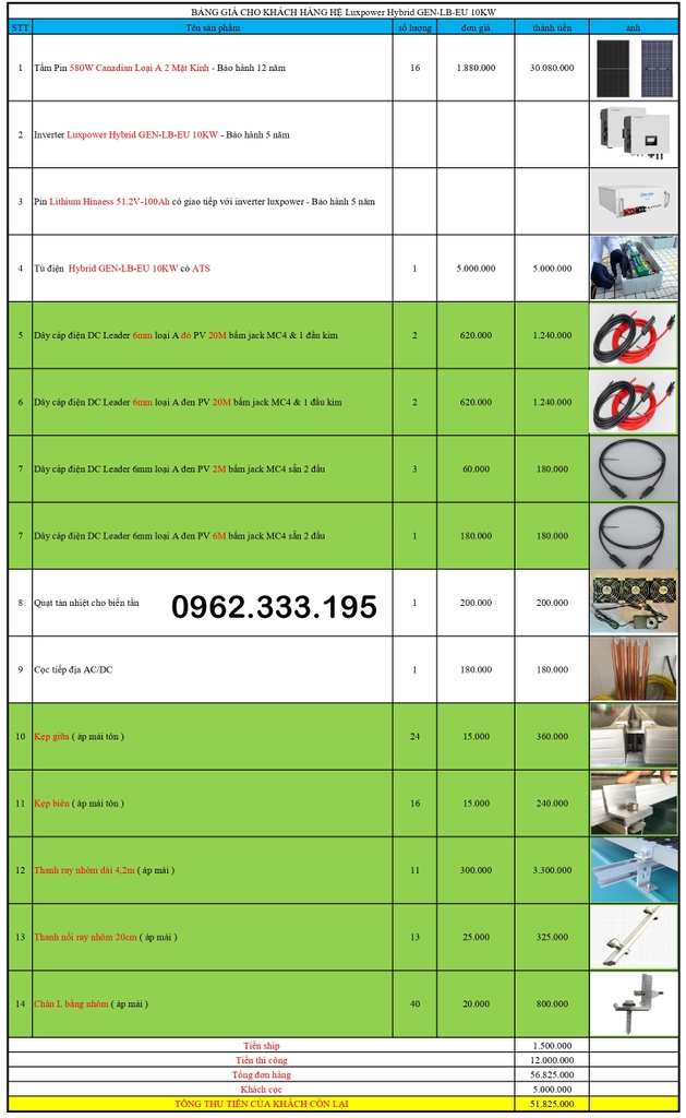 Báo giá NLMT hybrid luxpower 6kw