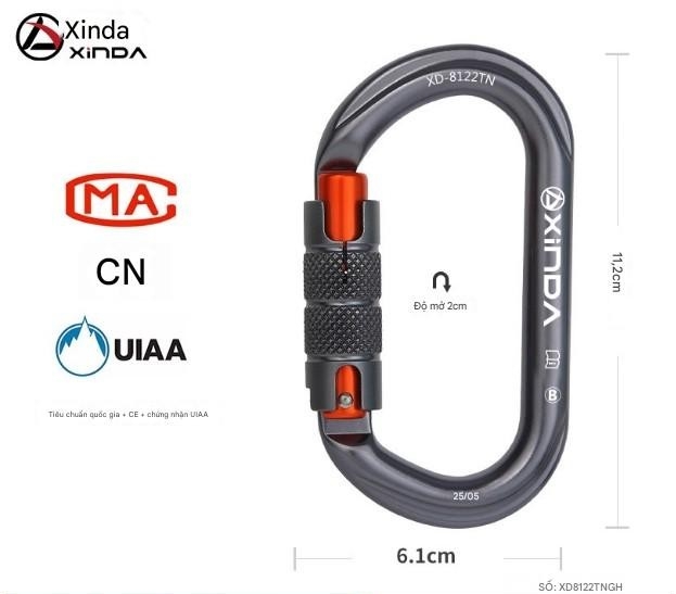 Móc khóa carabiner tự động khóa XINDA – sản phẩm chuyên dụng cho leo núi, làm việc trên cao, cứu hộ, thám hiểm và dã ngoại.