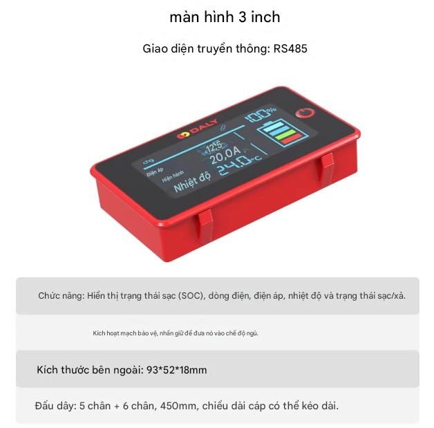 Màn hình hiển thị % pin thông minh 3 inch của Dali có thể kiểm tra mức pin. Giao diện UART 485 tuỳ chọn dành cho bo mạch bảo vệ BMS