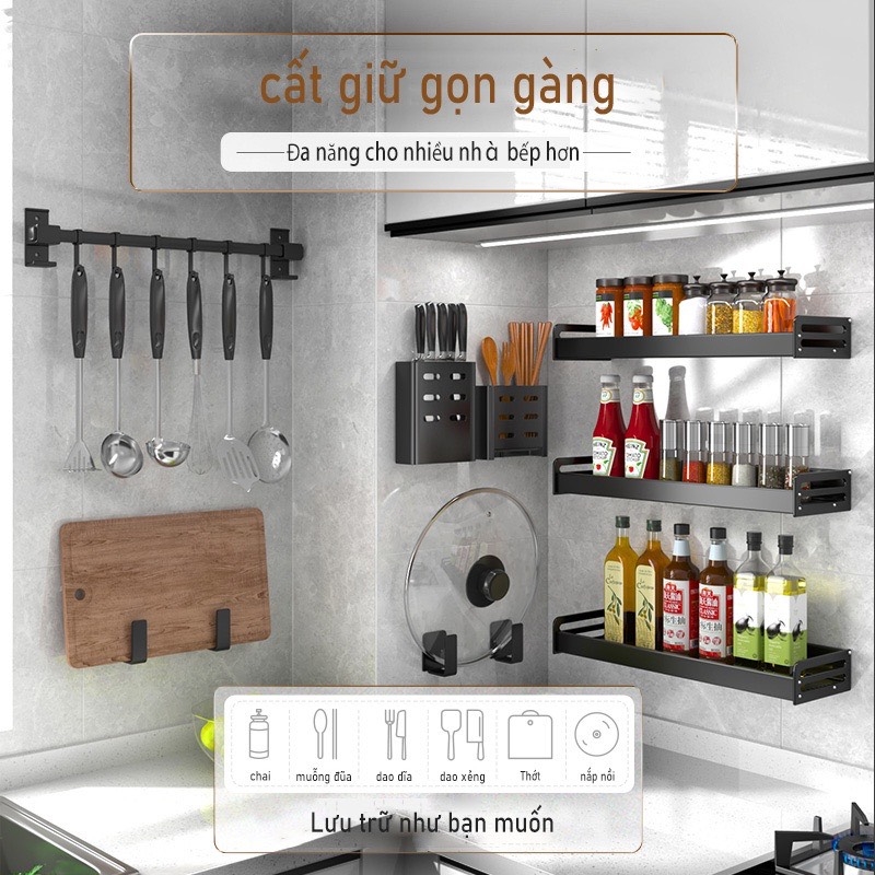 Kệ giữ đồ dùng nhà bếp dán tường không cần khoan lỗ dễ dàng đa năng tiện lợi