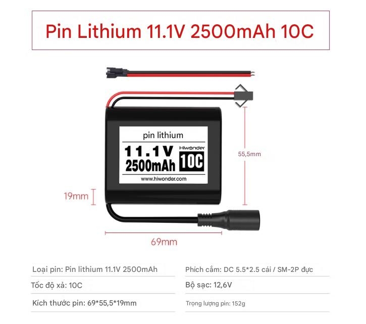 Pin lithium 11,1V, tốc độ cao 10C, 2000/2500/3500/6000mAh, chuyên dụng cho máy bay mô hình và rô bốt.
