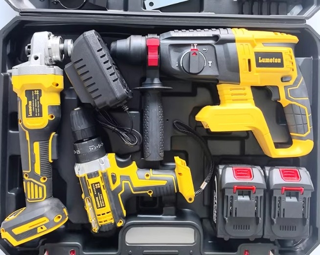Bộ dụng cụ điện dùng pin Lithium Dewei xuất khẩu: Máy khoan búa điện, máy khoan điện, máy mài góc, máy cưa tròn, máy vặn vít điện, máy trà