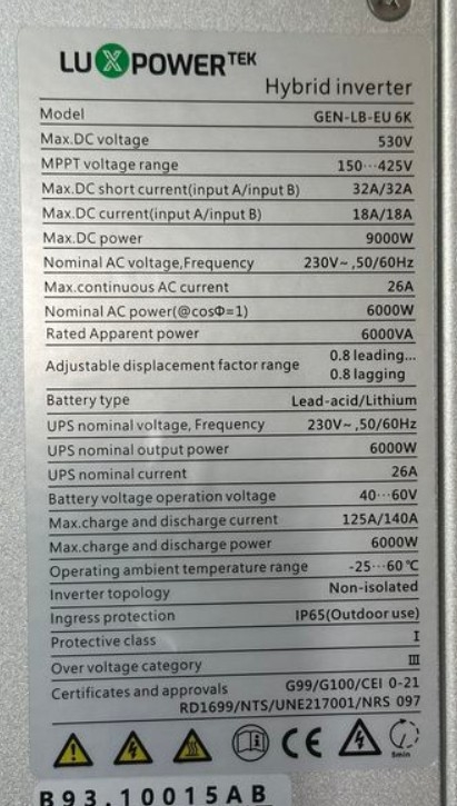 Inverter Luxpower Hybrid GEN-LB-EU 6KW