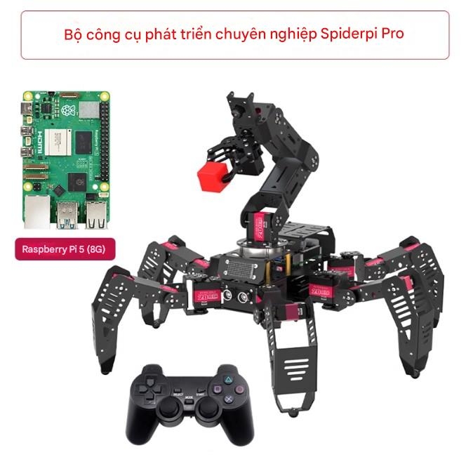 Robot Nhện Sinh Học Hexapod AI – SpiderPi Pro Nền tảng Raspberry Pi 5 • Tầm Nhìn Máy Tính • Lập Trình Python & ROS