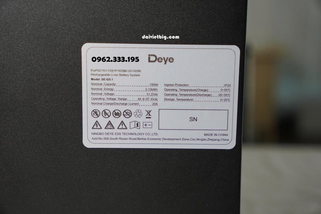 Lithium DEYE 51.2V-200Ah | Pin Lithium Deye SE-G10.2 áp thấp 2025 NEW ( Pin Deye Màu Đen )