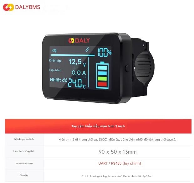 Màn hình hiển thị % pin thông minh 3 inch của Dali có thể kiểm tra mức pin. Giao diện UART 485 tuỳ chọn dành cho bo mạch bảo vệ BMS