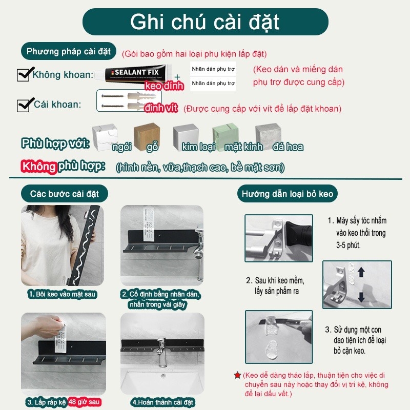 Kệ trên Lavabo ĐAIVIETBIG đựng đồ dùng phòng tắm hình chữ U gắn tường tiện dụng