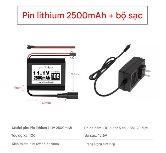 Pin lithium 11,1V, tốc độ cao 10C, 2000/2500/3500/6000mAh, chuyên dụng cho máy bay mô hình và rô bốt.