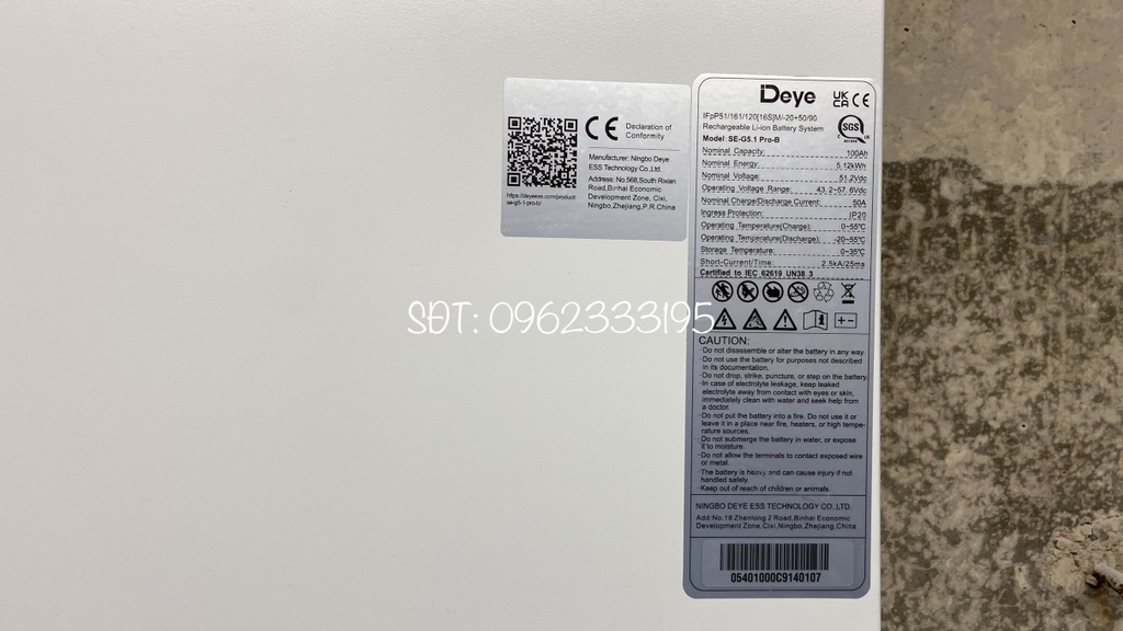 Lithium DEYE 51.2V-200Ah | Pin Lithium Deye SE-G10.2 áp thấp 2025 NEW ( Pin Deye Màu Đen )