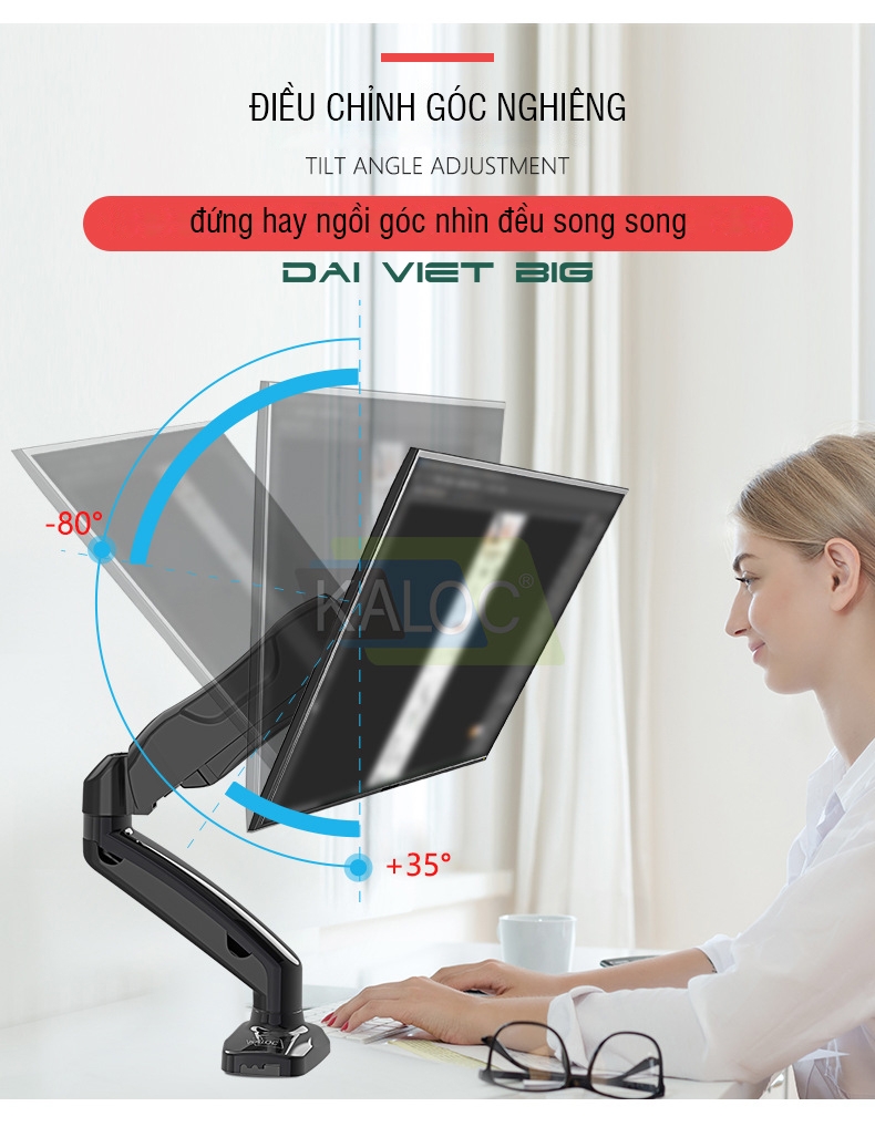 Giá treo màn hình máy tính KALOC - 27 inch Tải trọng 6.5Kg Mẫu mới 2023