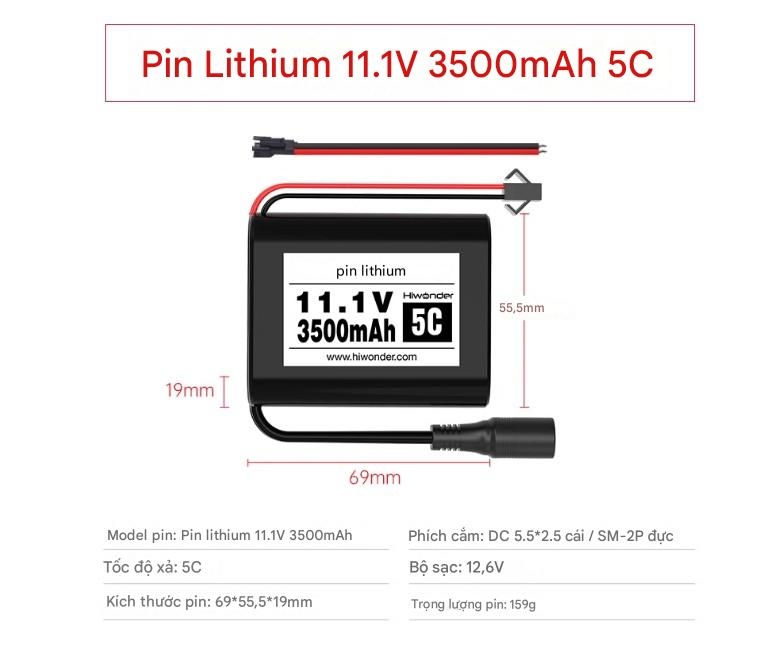Pin lithium 11,1V, tốc độ cao 10C, 2000/2500/3500/6000mAh, chuyên dụng cho máy bay mô hình và rô bốt.