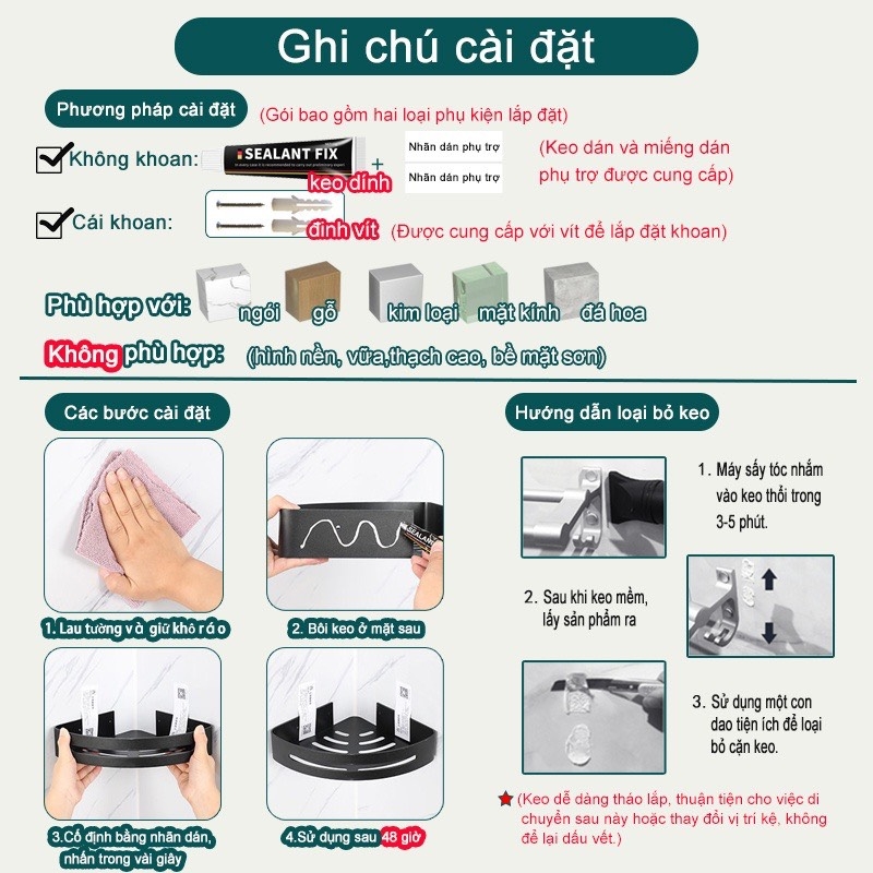 Kệ gắn góc tường ĐAIVIETBIG đựng đồ đa năng tiện lợi cho phòng tắm