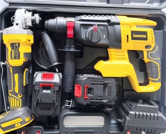 Bộ dụng cụ điện dùng pin Lithium Dewei xuất khẩu: Máy khoan búa điện, máy khoan điện, máy mài góc, máy cưa tròn, máy vặn vít điện, máy trà