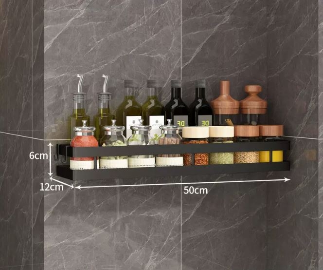 Kệ đựng gia vị - Sơn 3 lớp sang trọng - Kèm 2 móc - 2 miếng DÁN NHỰA siêu dính Tải trọng 5kg