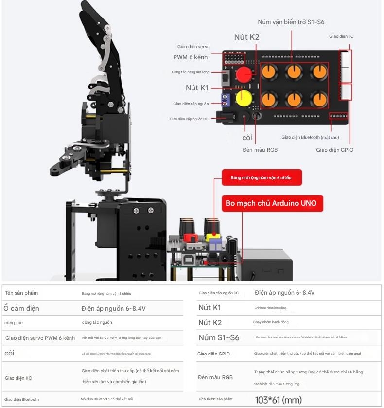 Bàn tay robot sinh học uHand UNO tương thích với Arduino, điều khiển cảm biến chuyển động, robot lập trình nguồn mở AI