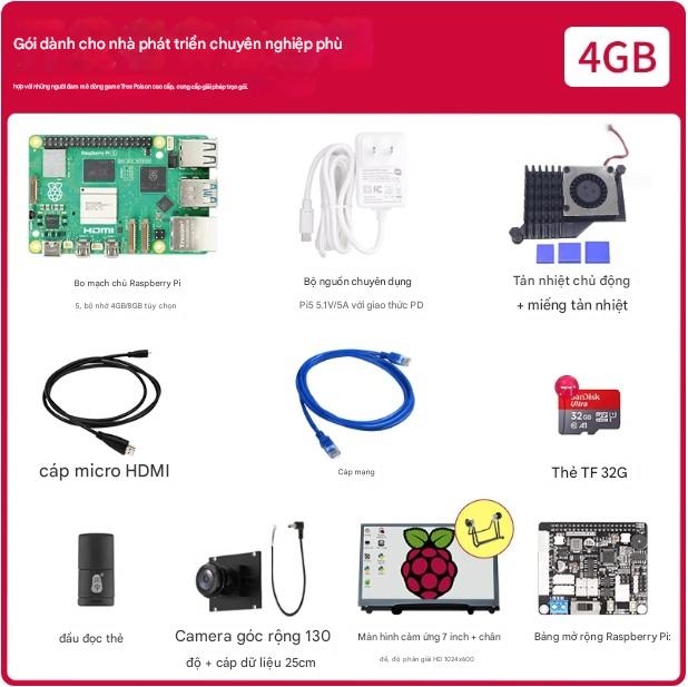 Bo mạch chủ Raspberry Pi 4b, bộ công cụ lập trình Python 8GB, bo mạch phát triển Linux Visual Raspberry Pi ROS