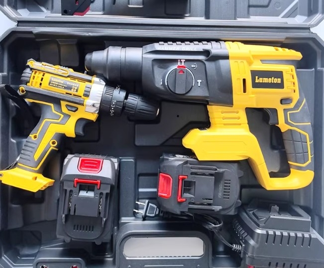 Bộ dụng cụ điện dùng pin Lithium Dewei xuất khẩu: Máy khoan búa điện, máy khoan điện, máy mài góc, máy cưa tròn, máy vặn vít điện, máy trà