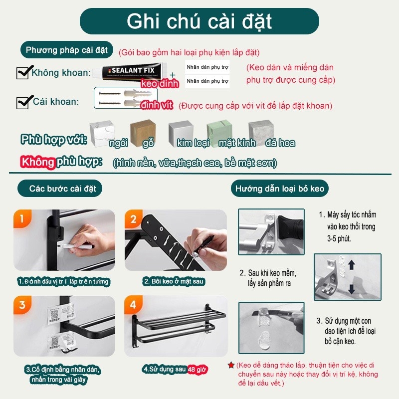 Kệ ĐAIVIETBIG gắn tường giữ khăn đa năng không cần khoan