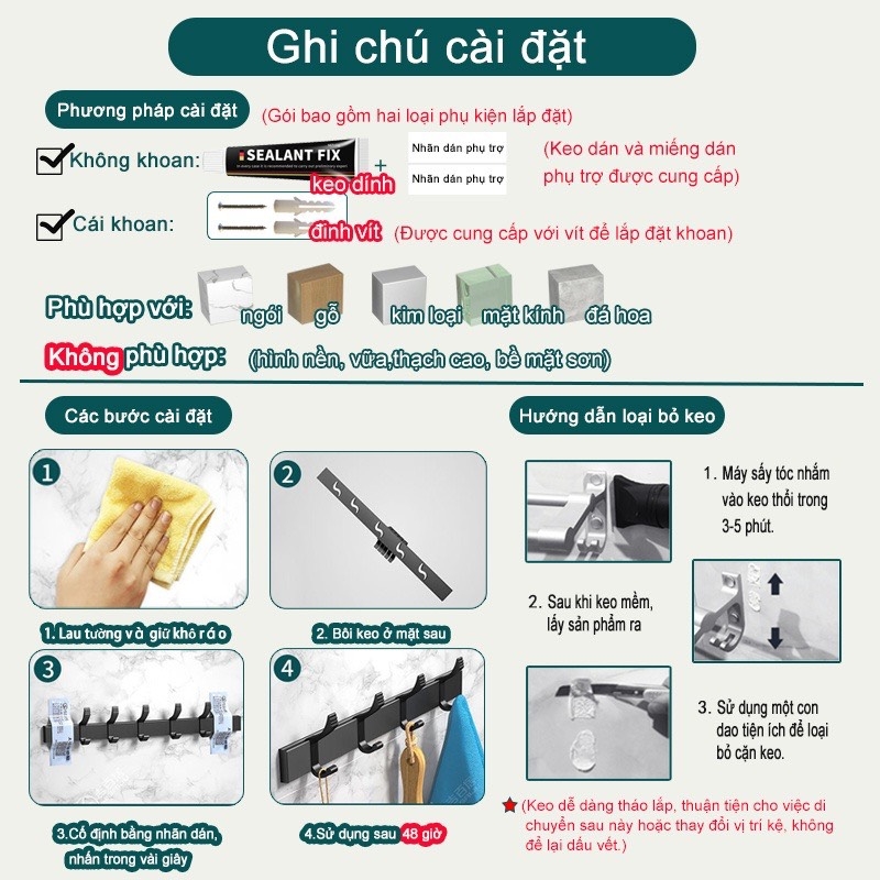 Móc treo đồ ĐAIVIETBIG gắn tường nhiều cách dùng tiện lợi cho nhà bếp/ nhà tắm/ nhà vệ sinh