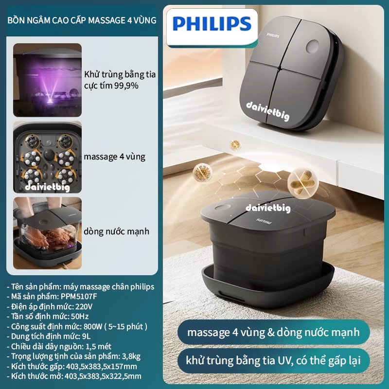 Bồn ngâm chân gấp gọn massage tự động Philips, Chậu ngâm chân mát xa lưu thông dễ ngủ- bản đặc biệt