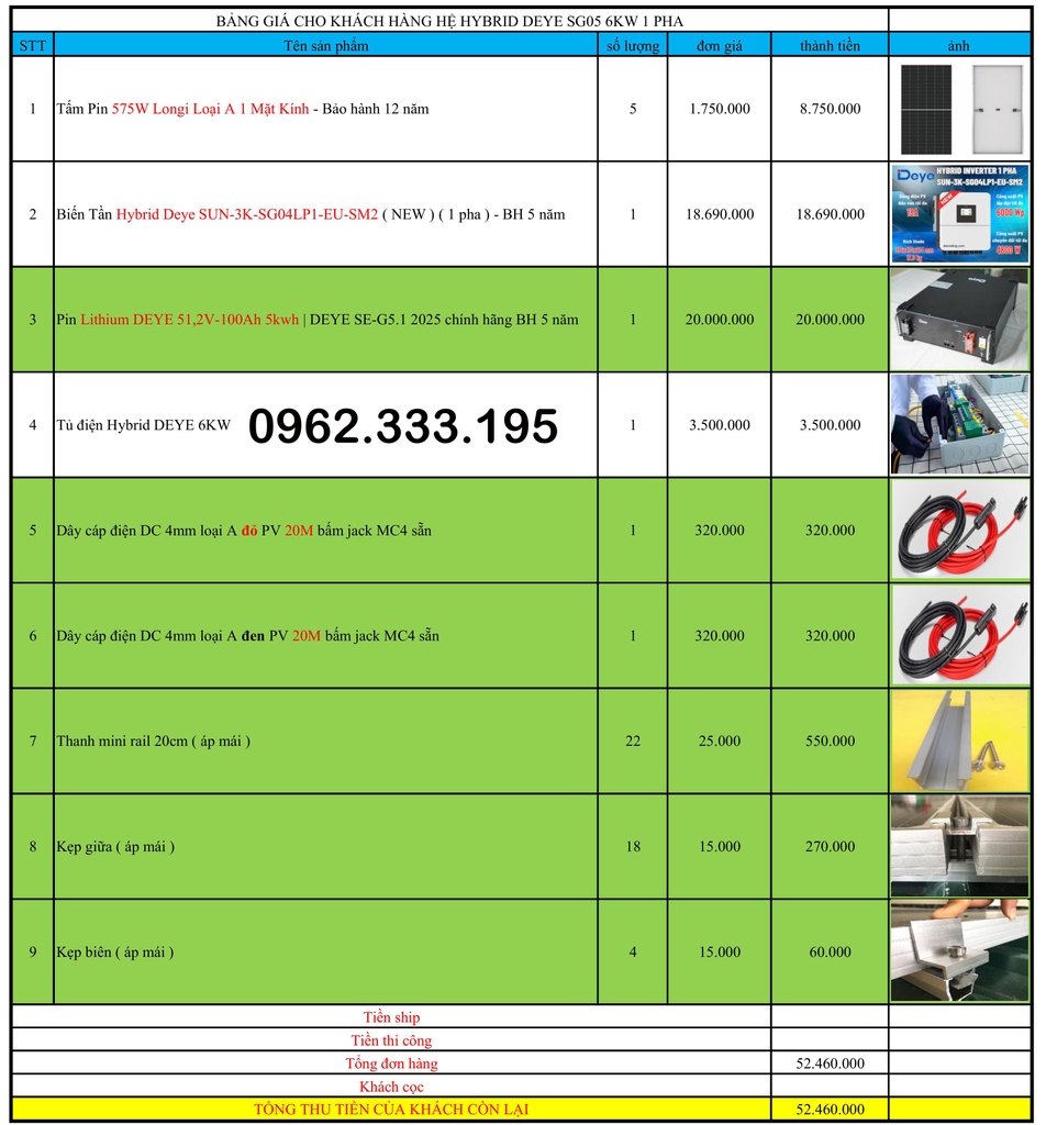 Báo giá NLMT hybrid 12kw 3pha 22.03.2025