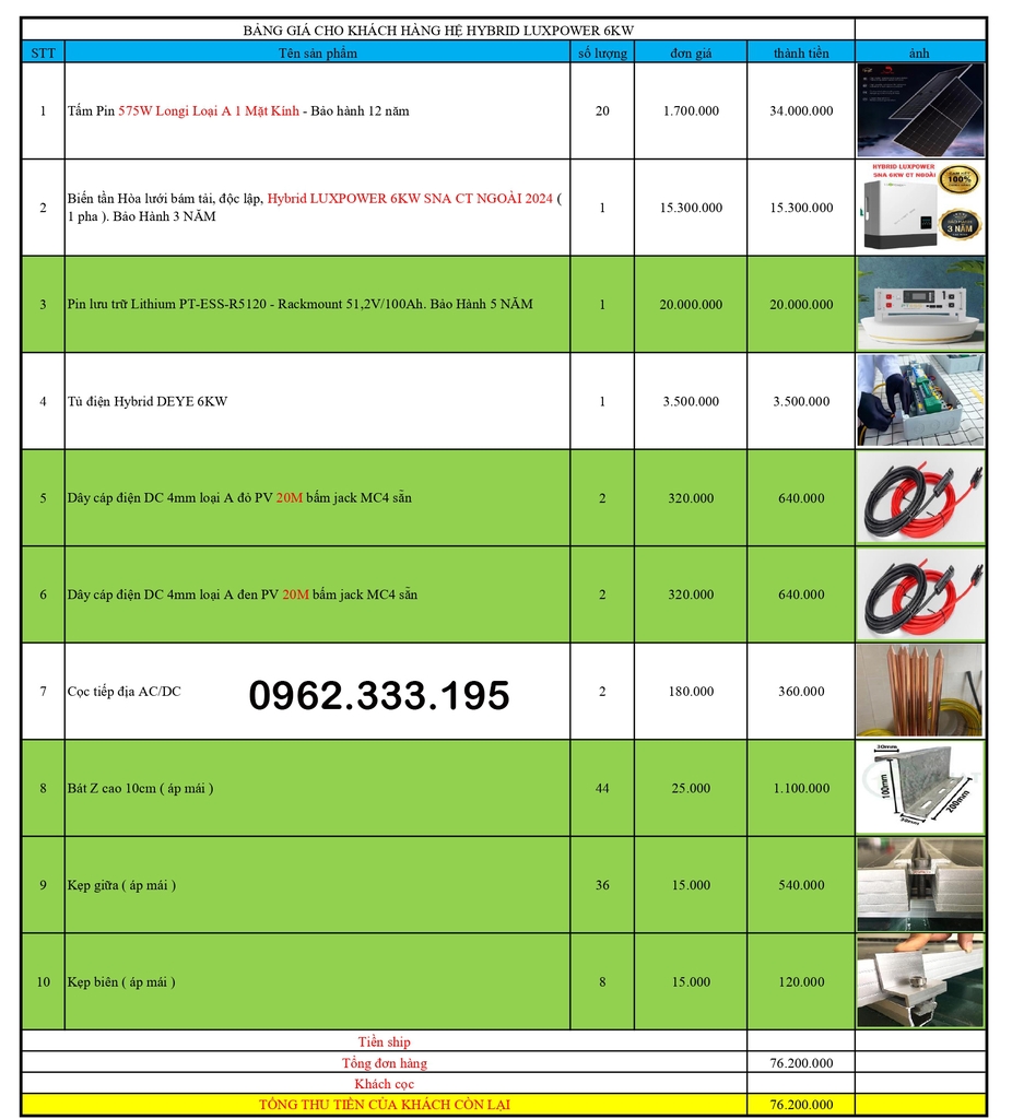 Báo giá NLMT hybrid luxpower 6kw