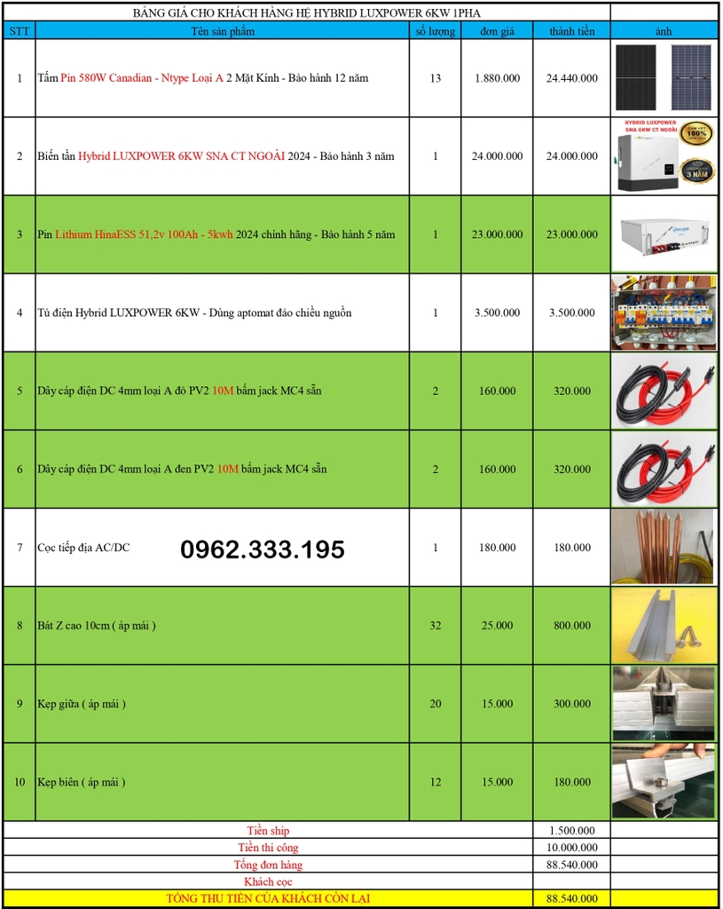 Báo giá NLMT hybrid luxpower GEN 10kw 22.11.2024
