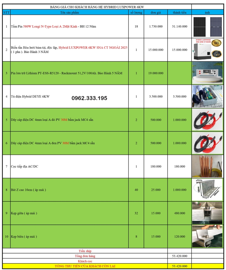 Báo giá NLMT hybrid luxpower GEN 10kw 22.11.2024