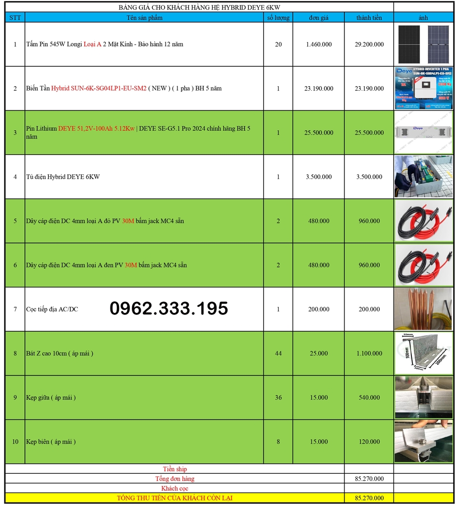 Báo giá NLMT hybrid 12kw 3pha 22.03.2025