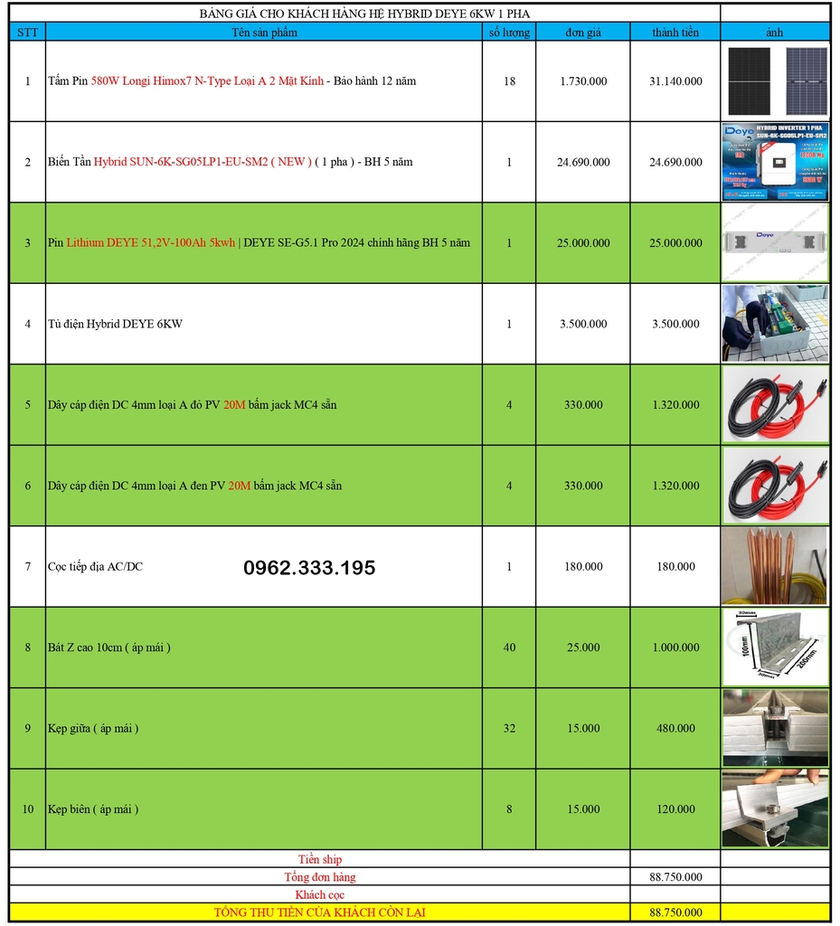 Báo giá NLMT hybrid luxpower 6kw